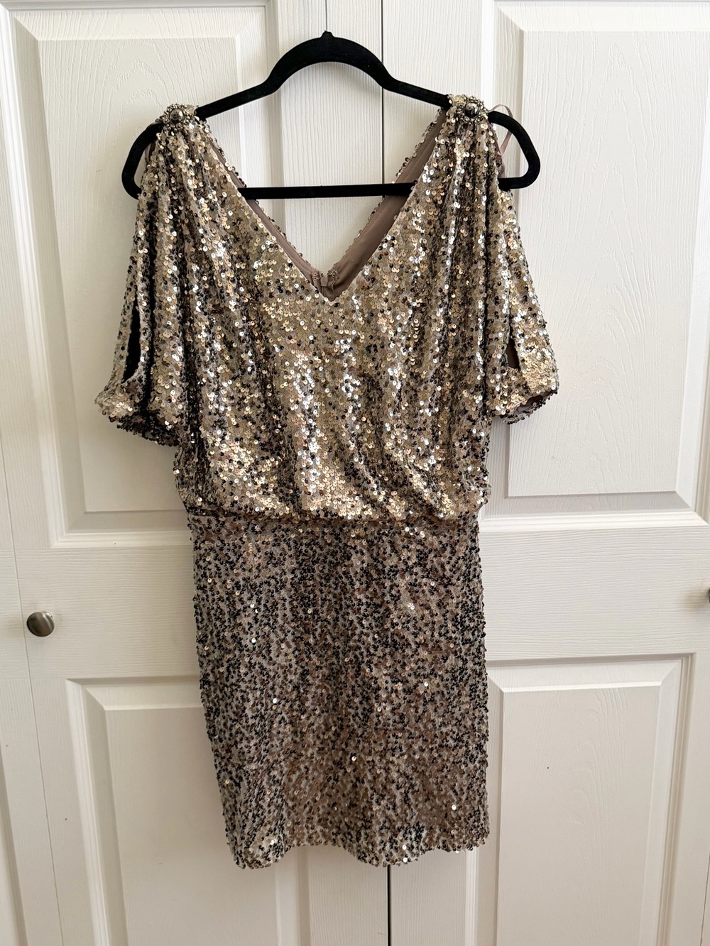 Cachet Gold Sequin Mini Dress with V-Neck